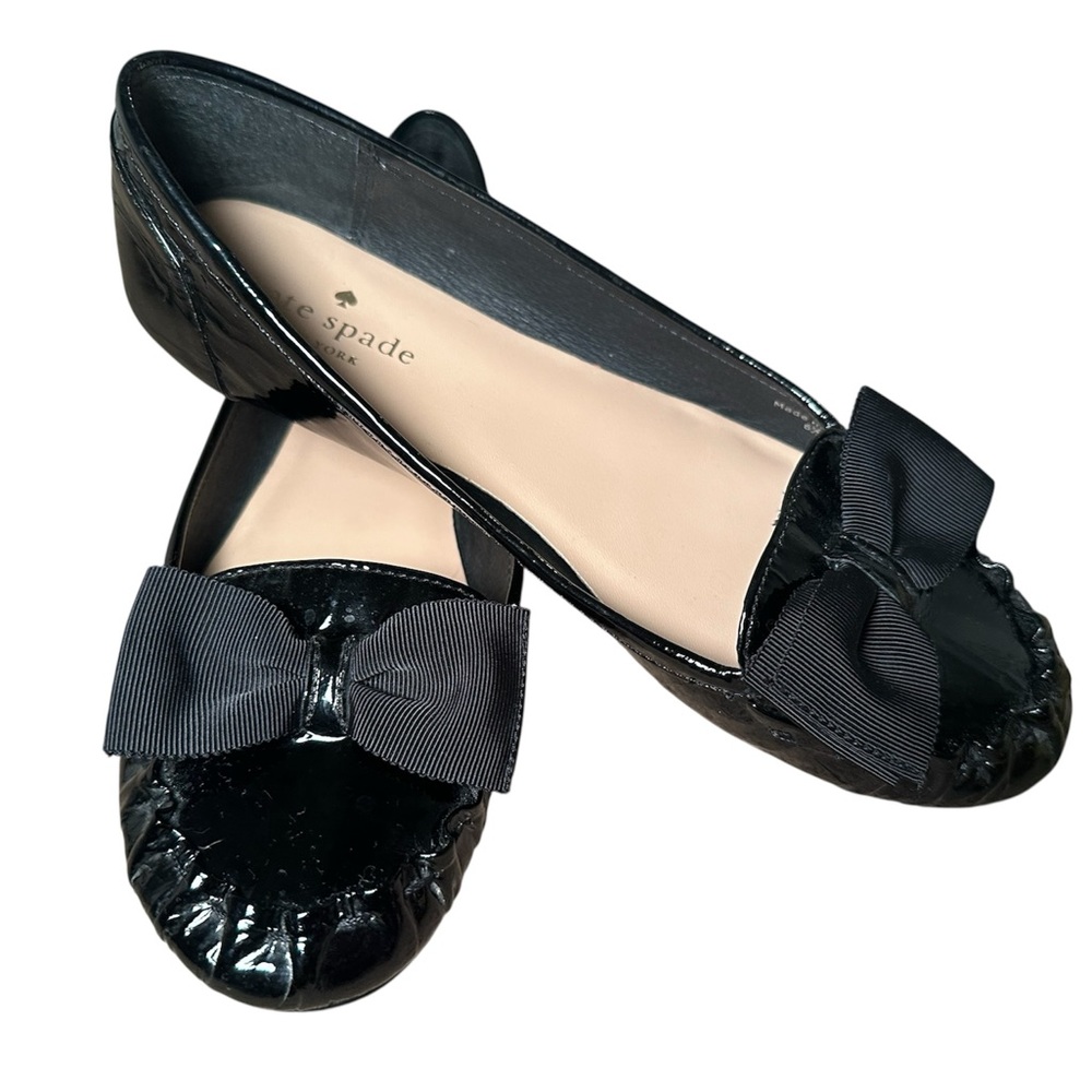 Kate Spade Glossy Black Flats with Bow